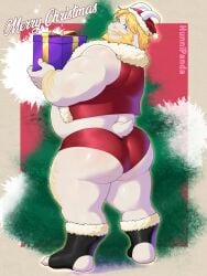 anthro anthro_only artist_name asgore_dreemurr ass ass_focus big_ass blonde_hair blue_eyes christmas christmas_2024 chubby chubby_male fat fat_ass fat_man fur furry gay goat hat holidays horns hunnipanda looking_back male male_only mammal short_tail smile solo solo_male sweater tail thick_thighs thighhighs undertale undertale_(series) underwear white_fur