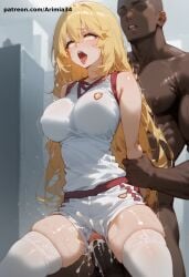 ai_generated arimia34 blonde_hair dark-skinned_male shokuhou_misaki thighhighs to_aru_kagaku_no_mental_out to_aru_kagaku_no_railgun to_aru_majutsu_no_index