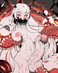 abs balls blush breasts erection female full-package_futanari futa_only futanari glowing_eyes hair half_mask intersex kantai_collection licking long_tongue midway_hime monster nipples pale_skin puffy_nipples randomboobguy red_eyes saliva shinkaisei-kan silver_hair testicles toned