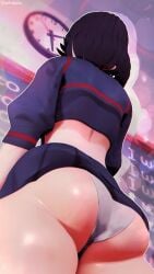 ass ass_focus back back_focus black_hair classroom clock female from_behind kill_la_kill matoi_ryuuko school_uniform shotacoin skirt solo underwear upskirt white_panties