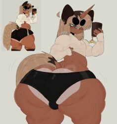 1boy big_ass booty_shorts bulge bulge_through_clothing clothing fat_ass femboy horse_boy huge_ass male ponytail selfie sweatdrop sweaty tail taking_picture thick_thighs tight_clothing tight_pants unicorn unicorn_horn v4mp1333 wide_hips wobbling wobbling_ass