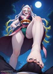 ai_generated black_toenail_polish black_toenails daki_(kimetsu_no_yaiba) demon_slayer footjob footjob_over_clothes kimetsu_no_yaiba osirix stable_diffusion stepping stepping_on_penis white_skin