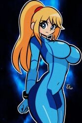 ass big_ass big_breasts big_butt big_thighs big_titties breasts clothing curvaceous curvaceous_female curvaceous_figure curvy curvy_figure curvy_hips diego_mejia female female_focus female_only long_hair looking_at_viewer metroid milf nintendo samus_aran yellow_hair zero_suit_samus