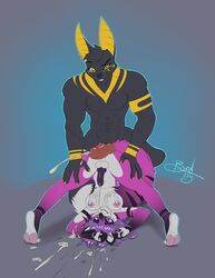 2015 animal_genitalia animal_penis anthro anubian_jackal anubislivess balls bonk breasts canid canine canine_genitalia canine_penis canis color cum cum_on_breasts cum_on_face cum_on_own_breasts cum_on_own_face cum_on_self cumshot dickgirl ejaculation fox green_eyes grin hi_res intersex jackal knot male mammal nipples orgasm penis selene_leni uncensored