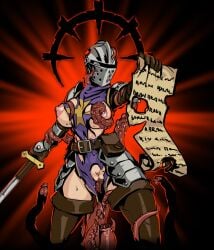 armor blue_eyes crusader crusader_(darkest_dungeon) darkest_dungeon female female_knight helmet knight knight_armor knight_helmet nipple_penetration nisetanaqa penetration ripped_clothing rule_63 tentacle tentacle_sex vaginal_penetration