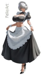 big_breasts clothed_female cute feikyart maid nier:_automata yorha_2b