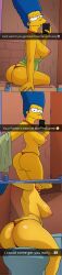 ai_generated ass ass_focus bathroom beehive_hairdo blue_hair comic large_breasts marge_simpson milf necklace phone selfie the_simpsons underwear yellow_body yellow_skin