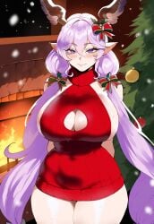 ai_generated arms_behind_back ass ass_focus big_ass big_breasts big_butt big_thighs christmas christmas_clothing christmas_headwear christmas_lights christmas_outfit christmas_tree cleavage_cutout dijiai focus from_front_position front_view granblue_fantasy hourglass_figure light_smile looking_at_viewer nsfw round_ass round_butt satyr_(granblue_fantasy) sideboob standing thick thick_ass thick_butt thick_legs thick_thighs thighs virgin_killer_sweater wide_hips