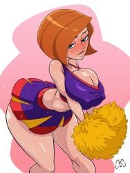 1girls ann_possible big_breasts breasts cheerleader cheerleader_uniform cleavage disney erect_nipples female huge_breasts kim_possible mature_female milf mother nershiba nipple_bulge red_hair solo sweat