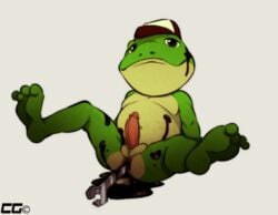 1boy amphibian anal anal_insertion anal_sex anthro anus ass balls baseball_cap chubby crazedg hat humanoid_penis improvised_dildo insertion legs_up looking_at_viewer male male_only messy moobs nintendo nude oil penetration penis reclining signature sitting slippy_toad smile solo spread_legs spreading star_fox toad video_games