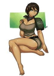 1girls astra_militarum dark-skinned_female female female_only green_eyes guardswoman_(warhammer_40k) imperial_guard imperium_of_man medium_breasts original_character scar sexualyeti short_hair solo solo_female warhammer_(franchise) warhammer_40k