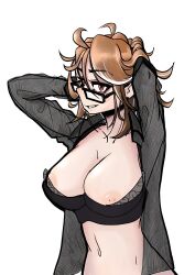 big_breasts breasts brown_hair brown_hair brunette_hair curvy glasses huge_breasts lancer_hard lanserina large_breasts light-skinned_female light_skin