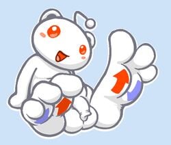 3_toes alien blush chibi feet foot_focus head_tilt humor male_only penis plain_background reclining reddit reddit_logo sitting snoo toes uncut what yowesephth