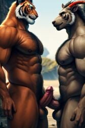 ai_generated brown, cum drip, erect, furry gay grey, males muscular, naked,