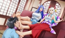 1boy 2girls 2girls1boy barefoot blue_toenails danny782 domination feet femdom foot_fetish foot_lick foot_worship leash leashed_collar licking licking_foot one_piece soles tagme toenail_polish toenails toes tongue tongue_out yamato_(one_piece)