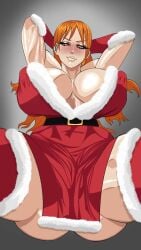 1girls abs alternate_version_available anime_style big_areola big_ass big_breast big_breasts big_butt blush breasts brown_eyes christmas christmas_clothing christmas_outfit clothed clothing huge_ass huge_breasts huge_thighs long_hair muscular muscular_female nami nami_(one_piece) oc one_piece orange_hair self_upload smiling smiling_at_viewer solo solo_focus stockings