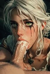 ai_generated blowjob ciri collar cum cum_in_mouth fellatio female green_eyes jaarulz light-skinned_female light-skinned_male male mascara mascara_tears oral_sex penis scar sucking_penis the_witcher_(series) the_witcher_3:_wild_hunt white_hair