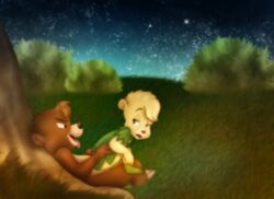 adventures_of_the_gummi_bears anthro bear clothes crossover disney female fur furry kit_cloudkicker male mammal night nude outdoors sex side_view straight sunni_gummi talespin tree unknown_artist