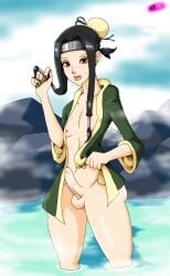 erect_penis femboy flirting_look haku_(naruto) henpie naruto naruto_(series) small_penis smooth_balls sweat sweatdrop thick_thighs