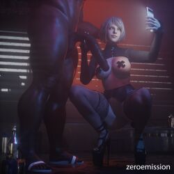 3d ashley_graham ashley_graham_(ella_freya) blender dark-skinned_male interracial large_penis pasties platform_heels resident_evil resident_evil_4_remake zeroemission