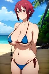 ai_generated aizawa_tomo beach big_breasts bikini nerdworld97 red_hair thick_thighs tomo-chan_wa_onna_no_ko