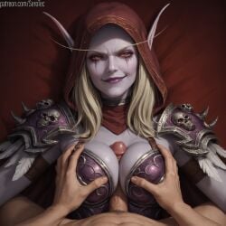 1female 1girls 2d ai_generated athletic athletic_female big_breasts bikini_armor blue_skin detailed_female elf elf_ears elf_female evil_smile female fit fit_female from_above girl grabbing_breasts grey_body grey_skin hi_res high_resolution highres hood large_breasts long_hair mascara mascara_smear mascara_tears muscular muscular_female paizuri penis_between_breasts pointy_ears pony_diffusion_xltasy pov purple_skin red_eyes serotec shoulder_armor smirk straight sylvanas_windrunner titjob titjob undead undead_(warcraft) undead_female warcraft warcraft_3 white_hair world_of_warcraft