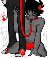 2boys alien alien_humanoid aradidnt black_hair black_hair_male canon_couple clothed clothed_male collar collared color colored colored_skin cuckkat dave_strider exhibitionism exhibitionist gay grey_skin homestuck homestuck_troll horn horns humanoid karkat_vantas leash leashed male male_focus male_only mostly_nude mostly_nude_male pants partially_clothed partially_clothed_male petplay public public_nudity public_sex short_hair short_hair_male sneakers troll underwear underwear_only yaoi