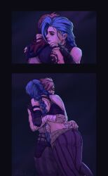 2d 2d_(artwork) 2girls arcane arcane_jinx arcane_vi ass athletic_female blue_hair clothed embrace female female_only hug hugging imminent_sex incest jinx_(league_of_legends) league_of_legends leaning long_hair lssdog muscular muscular_female pink_hair reaching_into_pants short_hair siblings sisters tattoo tattoos very_long_hair vi yuri