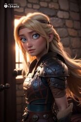 1girls ai_generated armor artist_name astrid_hofferson blonde_hair blue_eyes blurry blurry_background braid breastplate dreamworks freckles from_side headband hi_res how_to_train_your_dragon indoors lips long_hair looking_at_viewer parted_lips pauldrons r34arts shoulder_armor solo upper_body window