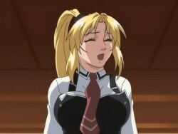 00s 1girls 2006 animated anime_screenshot bible_black bible_black_only blonde_hair bouncing_breasts bow bowtie breasts classroom closed_eyes clothed_sex cowgirl_position female happy_sex implied_sex moaning open_mouth out-of-frame_censoring ponytail riding saeki_kaori school school_uniform shirt smile solo_focus straddling straight tagme white_shirt