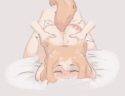1boy 1girls ambiguous_penetration ass_up biting_sheets blush closed_eyes colored completely_nude corgi dog_ears dog_girl dog_tail doggy_style front_view hands_on_hips heart impact_lines indie_virtual_youtuber justjnabi kemonomimi koragi looking_pleasured naked naked_female naked_male on_back orange_hair pounding sex spank_marks spanked spanking sweat virtual_youtuber