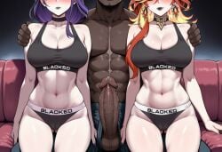 1boy 2girls about_to_be_raped about_to_have_sex abs ai_assisted ai_generated ass_visible_through_thighs black_choker black_nails black_panties black_sports_bra blacked blacked_clothing blush bra breasts calvin_klein cheating choker cleavage clothes_writing couch cowboy_shot cuckold cuckolding dark-skinned_male dark_room dark_skin earrings english_text genshin_impact grey_sports_bra group_sex hand_on_another's_shoulder head_out_of_frame hoyoverse inminent_sex interracial jewelry large_breasts large_penis long_hair makeup mavuika_(genshin_impact) meme mihoyo multicolored_hair multiple_girls muscular muscular_male navel nay_juno netorare ntr orange_hair panties penis purple_hair raiden_shogun red_hair sexy sexy_pose snowbunny sports_bra stomach text uncensored underwear underwear_only underwear_writing very_dark_skin very_long_hair