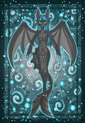 2014 anthro black_scales blue_hair blue_nipples blue_scales breasts claws dragon female green_eyes hair how_to_train_your_dragon long_hair looking_at_viewer night_fury nipples nude pussy raptor007 rule_63 scalie slit_pupils smile solo toothless wings yellow_sclera