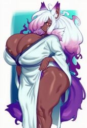 1girls 2d ai_generated animal_ear_fluff animal_ears animal_tail areola areola_slip areolae ass big_ass big_breasts big_butt big_thighs breasts cleavage colored_sclera dark-skinned_female dark_skin female_only female_pubic_hair fox_ears fox_girl fox_tail foxes_inn gigantic_breasts gradient_hair hair_over_one_eye huge_ass huge_breasts huge_butt huge_thighs japanese_clothes kagayaki_(foxes_inn) kimono large_ass large_breasts large_butt large_thighs long_hair looking_at_viewer massive_breasts mature mature_female milf multicolored_hair nipple_slip nipples original pink_hair pubic_hair pubic_hair_peek purple_hair red_eyes smile solo solo_female tail thick_ass thick_butt thick_thighs thighs very_long_hair white_hair