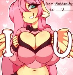 1girls 2026 animated anthro big_breasts blue_eyes blush bouncing_breasts breasts cleavage cleavage_window equine female female_only fluttershy_(mlp) friendship_is_magic furry hair_over_one_eye hasbro long_hair midriff my_little_pony pink_hair pink_lips pink_lipstick pony tolsticot valentine's_day valentine's_day_card yellow_body yellow_skin