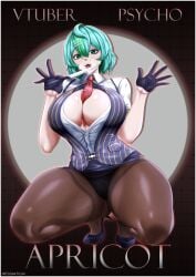 1girls ahoge big_breasts big_thighs blush breasts cleavage curvaceous curvy curvy_body curvy_female curvy_figure female female_only froot gigantic_breasts gigantic_thighs gloves green_eyes green_hair hairclip half_gloves heels high_heels holding_knife holding_object hourglass_figure hourglass_figured_female huge_breasts huge_thighs indie_virtual_youtuber just-bi-you knife large_breasts large_thighs licking licking_knife looking_at_viewer miniskirt mole mole_on_breast naughty_face necktie necktie_between_breasts open_hands open_mouth open_palms open_shirt pale-skinned_female pale_skin panties panties_under_pantyhose panties_visible_through_clothing pantyhose pencil_skirt sharp_teeth shirt shirt_open shirt_unbuttoned short_hair skirt smile solo solo_female solo_focus squatting straps teeth text thick thick_hips thick_legs thick_thighs thighs threatening tie tie_between_breasts tongue tongue_out two-tone_hair unbuttoned unbuttoned_shirt virtual_youtuber vtuber waistcoat wide_hips wide_thighs yandere