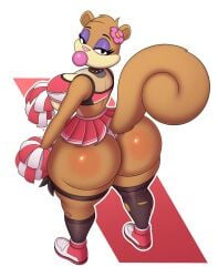 1girls anthro ass ass_bigger_than_head back_view bay_(nikke)_(cosplay) bedroom_eyes big_ass big_breasts black_eyes black_legwear breasts bubble_ass bubble_butt bubble_gum cheerleader cheerleader_uniform cosplay costume crop_top eyelashes eyeshadow female female_only flower_in_hair flower_on_head furry furry_female goddess_of_victory:_nikke hi_res high_quality huge_ass huge_breasts large_ass large_breasts legwear looking_at_viewer looking_back makeup nickelodeon panties pom_poms raki_boi sandy_cheeks skirt solo spongebob_squarepants spongebob_squarepants_(series) squirrel torn_legwear white_panties
