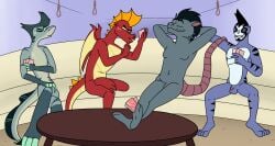 3_toes aaron_amethyst absurd_res alien anthro aquatic argit ben_10 card_game cartoon_network casual_nudity chazwick_thurman crossed_legs demon dragon feet fish flaccid friendship_is_magic gaming garble_(mlp) genitals group hasbro hellaverse helluva_boss hi_res imminent_death male mammal murid murine my_little_pony mythological_creature mythological_scalie mythology noose nude penis rat rodent rook_blonko scalie shark toes