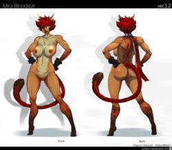 2015 anthro areola ass back big_breasts black_nose breasts brown_fur eye_patch eyewear feline female fur gloves hair hollandworks kamina1978 looking_at_viewer mammal mira_bloodstar model_sheet navel necklace nipples nude orange_fur orange_nipples pirate plain_background pussy red_fur red_hair scarf short_hair solo spots standing white_background yellow_eyes