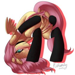 2015 alpha_channel ass blush clothing dock equine female feral fluttershy_(mlp) friendship_is_magic hair legwear long_hair looking_at_viewer mammal my_little_pony panties pegasus pink_hair plain_background pussy solo sweat transparent_background underwear whitehair wings