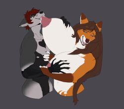 alternate_version_at_source anthro beca_(romulusdarkwolf) big_breasts black_body black_fur black_nose blue_eyes blush bodily_fluids breast_grab breast_play breast_suck breasts brown_hair canid canine canis duo ear_piercing female fox fur grey_body grey_fur grey_nipples hair hand_on_breast heart_symbol hi_res huge_breasts lactating long_hair male male/female mammal multicolored_body multicolored_fur muscular muscular_male necro nipple_fetish nipple_play nipple_suck nipples nude orange_body orange_fur piercing pink_nipples prosthetic prosthetic_arm prosthetic_limb red_body red_eyes red_fox red_fur red_hair red_nose romulus_(romulusdarkwolf) sharp_teeth standing sucking teeth true_fox white_body white_fur wolf
