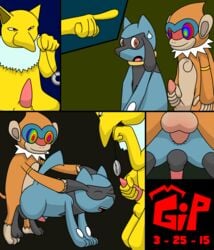 anal anal_sex anus comic gipbandit hypno hypnosis male masturbation mind_control monferno nintendo penetration penis pointing pokemon pokemon_(species) riolu sex tapering_penis voyeur yaoi