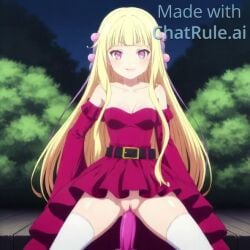 1girls ai_generated bare_shoulders belt blunt_bangs breasts bush cleavage collarbone dawn dawn_(jeremy_bernal) dawn_(pokemon) dawn_(pokemon_dp) dawn_(pokemon_platinum) dawn_(tdi) dawn_bellwether dawn_of_the_new_world dawn_of_war dawnlux detached_sleeves dildo dildo_riding dress female full_body huge_dildo imminent_penetration lipstick long_sleeves looking_at_viewer makeup medium_breasts night no_panties off-shoulder_dress outdoors pleated_dress pussy roux_louka rouxls_kaard sex_toy shoes smile solo spread_legs strapless strapless_dress tagme thighhighs video