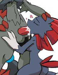 1boy 1girls anthro ass balls black_fur breasts canine claws closed_eyes cum cum_in_mouth cum_inside cum_on_penis duo erection fellatio female female_pokemon fox fur grey_fur heart interspecies johnithanial legwear male male/female male_pokemon male_pokemon/female_pokemon male_zoroark mammal nintendo oral penis plain_background pokémon_(species) pokemon pokemon_(species) red_fur sex standing straight video_games weavile white_background zoroark