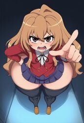 1girls 2d ai_generated aisaka_taiga angry ass big_ass big_butt big_thighs black_ribbon black_thighhighs blazer blue_skirt blush breasts brown_eyes brown_footwear brown_hair buttons collared_shirt female female_only foreshortening from_above full_body gigigens hair_between_eyes hand_on_own_hip huge_thighs jacket large_ass large_butt large_thighs long_hair long_sleeves looking_at_viewer lower_teeth_only neck_ribbon oohashi_high_school_uniform open_mouth pleated_skirt pointing pointing_at_viewer red_jacket ribbon school_uniform shirt shoes skirt small_breasts solo solo_female standing teeth thick_ass thick_butt thick_thighs thighhighs thighs toradora! v-shaped_eyebrows white_shirt wide_hips zettai_ryouiki