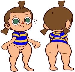 animal_crossing animal_crossing_girl big_ass big_butt brown_hair green_eyes nintendo no_pants pussy spread_ass striped_clothing vagina vilepluff villager_(animal_crossing)