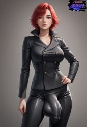 1futa ai_generated big_balls big_penis bulge_through_clothing flaccid flaccid_penis futanari hand_on_hip penis_bulge tight_pants