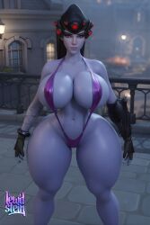 1girls 3d 3d_render abs ai_assisted amelie_lacroix armwear balcony barely_clothed barely_contained_breasts big_ass big_boobs big_breasts bikini black_hair blizzard_entertainment boobs busty child_bearing_hips curvy curvy_figure detailed_background elbow_gloves facing_viewer female female_only fingerless_gloves fit_female g-string gloves headgear headwear heavy_breasts helmet highres hourglass_figure huge_breasts large_ass large_breasts latex lewdstein long_hair looking_at_viewer narrow_waist navel night overwatch purple_body purple_skin shiny_clothes slim_waist sling_bikini slingshot_swimsuit solo solo_female standing thick_thighs thighs thighs_bigger_than_head thin_waist thunder_thighs toned wide_hips widowmaker