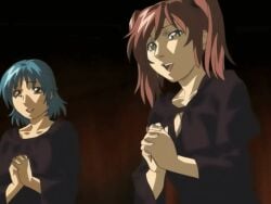 00s 1futa 2006 2girls amatsuki_jun animated anime_screenshot bible_black bible_black_only blue_hair brown_hair futa_sans_balls futanari kurimoto_maki large_penis multiple_girls penis praying ritual robe saeki_kaori short_hair tagme twintails twitching_penis uncensored