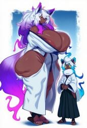 1boy 1girls 2d ai_generated animal_ears areola areola_slip areolae ass big_ass big_breasts big_butt big_thighs blue_eyes blue_hair breasts dark-skinned_female dark-skinned_male dark_skin female fox_ears foxes_inn gigantic_breasts gradient_hair height_difference hikari_(foxes_inn) hip_vent huge_ass huge_breasts huge_butt huge_thighs japanese_clothes kagayaki_(foxes_inn) large_ass large_breasts large_butt large_thighs long_hair male massive_ass massive_breasts massive_butt mature mature_female milf mother mother_and_son multicolored_hair original purple_hair red_eyes sandals size_difference smile son tail tall_female thick_ass thick_butt thick_thighs thighs very_long_hair white_hair